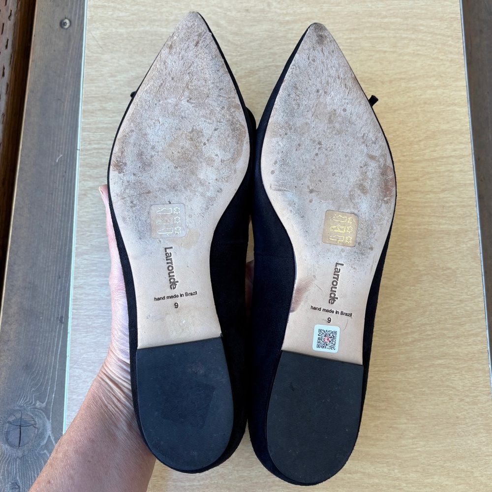 Larroude Lee Black Suede Leather Point Toe Ballerina Flats In Sz 9 - Picture 6 of 11